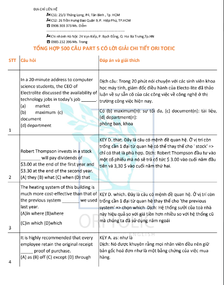 Tải FREE sách Bộ Giải Chi Tiết 500 Câu TOEIC PDF có tiếng Việt 7 Tải FREE sách Bộ Giải Chi Tiết 500 Câu TOEIC PDF có tiếng Việt