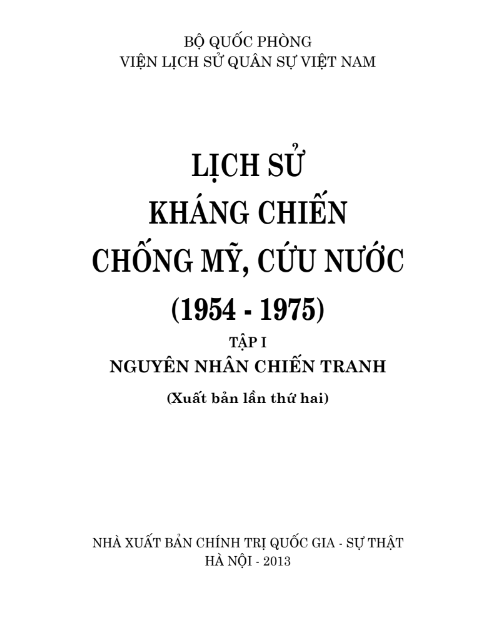 Sách Lịch Sử Kháng Chiến Chống Mỹ Cứu Nước 1954 - 1975 Tập 1 PDF tải FREE