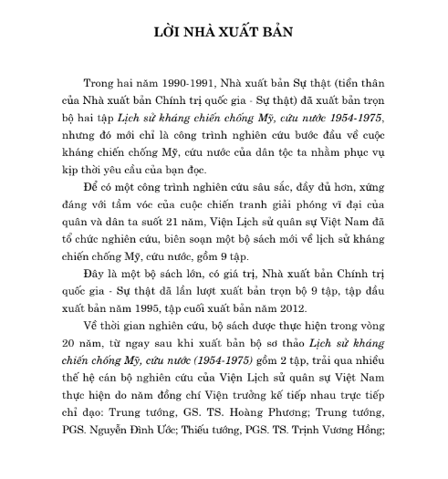 Sách Lịch Sử Kháng Chiến Chống Mỹ Cứu Nước 1954 - 1975 Tập 1 PDF tải FREE