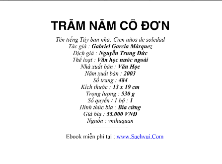 Sách Trăm Năm Cô Đơn PDF tải FREE có tiếng Việt