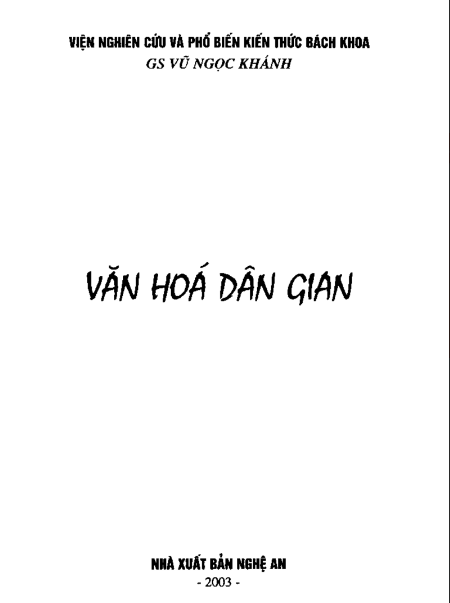 Sách Văn Hóa Dân Gian - GS Vũ Ngọc Khánh PDF tải FREE