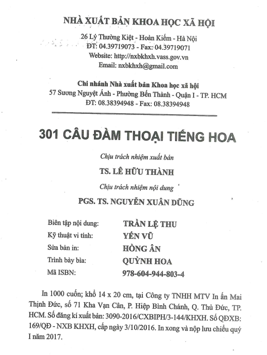 Tải FREE sách 301 Câu Đàm Thoại Tiếng Hoa PDF có tiếng Việt