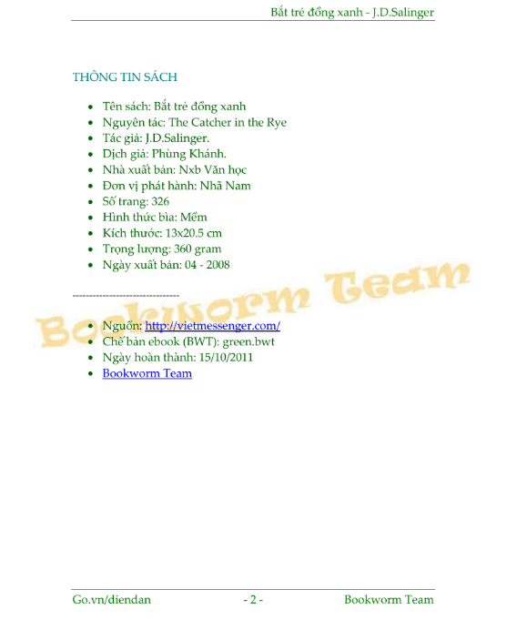 Tải FREE sách Bắt Trẻ Đồng Xanh PDF có tiếng Việt