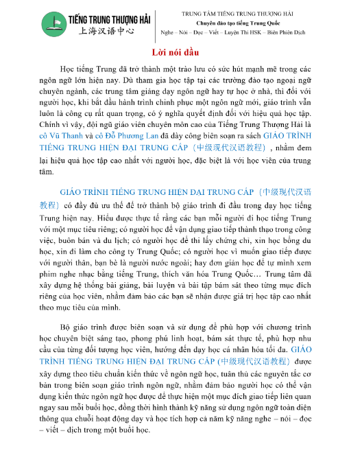 Tải FREE sách Giáo Trình Tiếng Trung Hiện Đại Trung Cấp PDF
