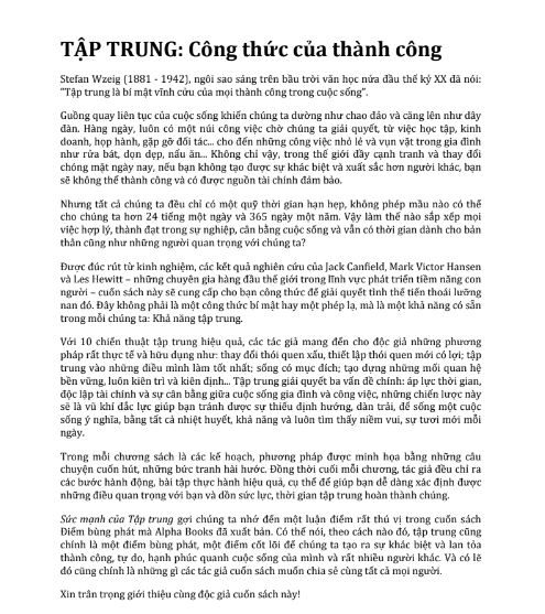 Tải FREE sách Sức Mạnh Của Tập Trung PDF có tiếng Việt 6 Tải FREE sách Sức Mạnh Của Tập Trung PDF có tiếng Việt