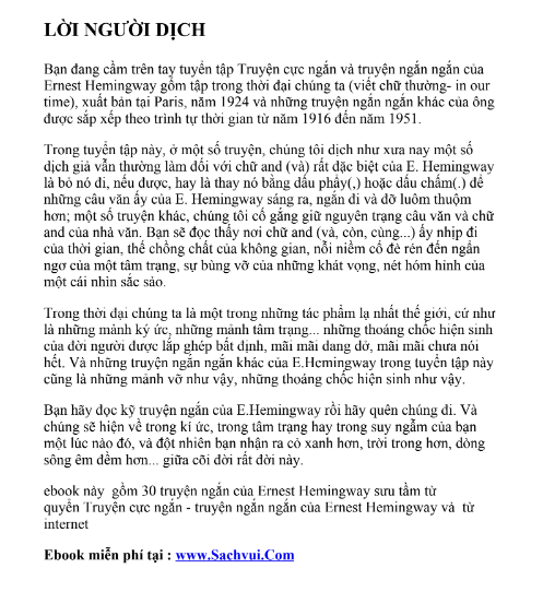 Tải FREE sách Tập Truyện Ngắn Của Ernest Hemingway PDF có tiếng Việt 7 Tải FREE sách Tập Truyện Ngắn Của Ernest Hemingway PDF có tiếng Việt