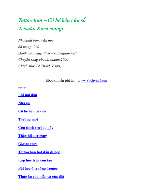 Tải FREE sách Totto - Chan Bên Cửa Sổ PDF có tiếng Việt
